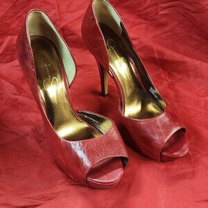 Red Jessica Simpson Acadia 8.5 peep toe platform high heels